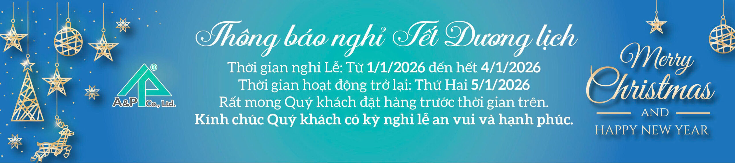 Công ty Văn Phòng Phẩm Anh Phước thông báo lịch nghỉ Tết Dương lịch 2026